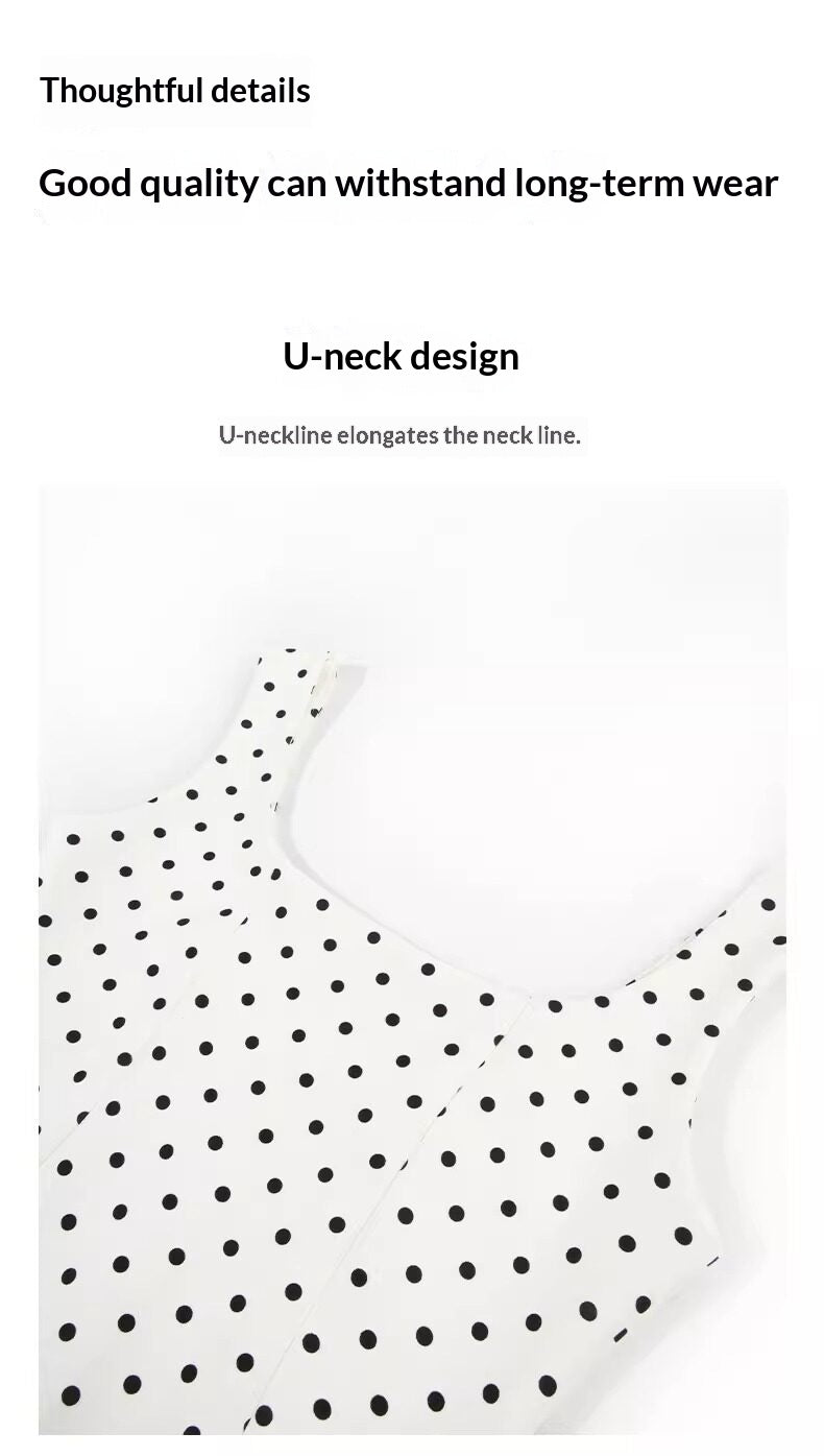 Womens Long Dress with French-style Polka-dot Straps