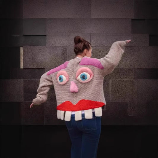 Women's Sweater Back Smiling Face Funny Face Women's Sweater