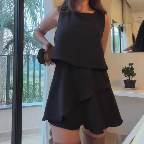 Elegance Sleeveless Round Neck Ruffle Romper