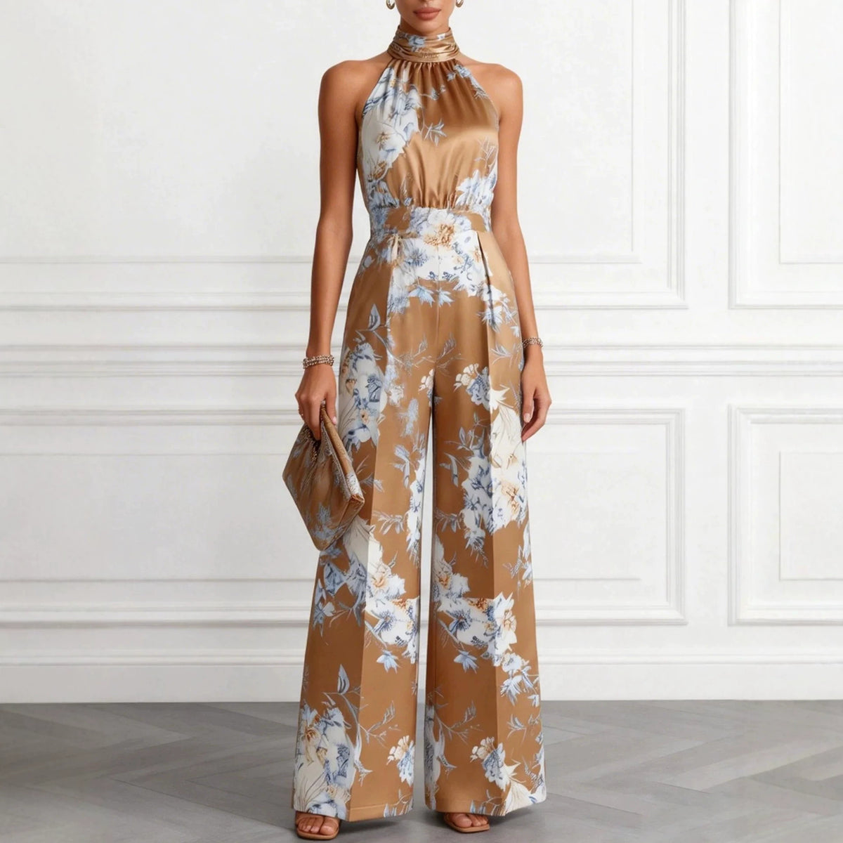 Sleeveless High Waisted Wide Leg Jumpsuit
