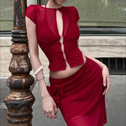 Sheer Cutout Crew-Neck Bodycon Sexy Halter Top