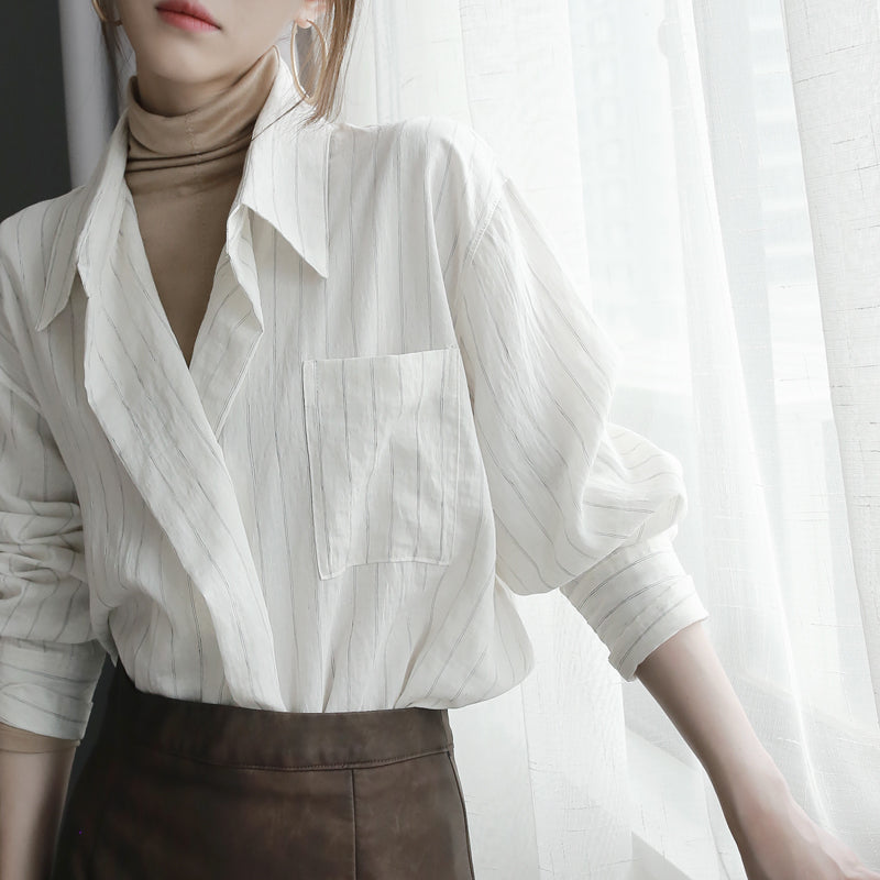 Two-button Design Striped Cardigan Shirt Loose Top