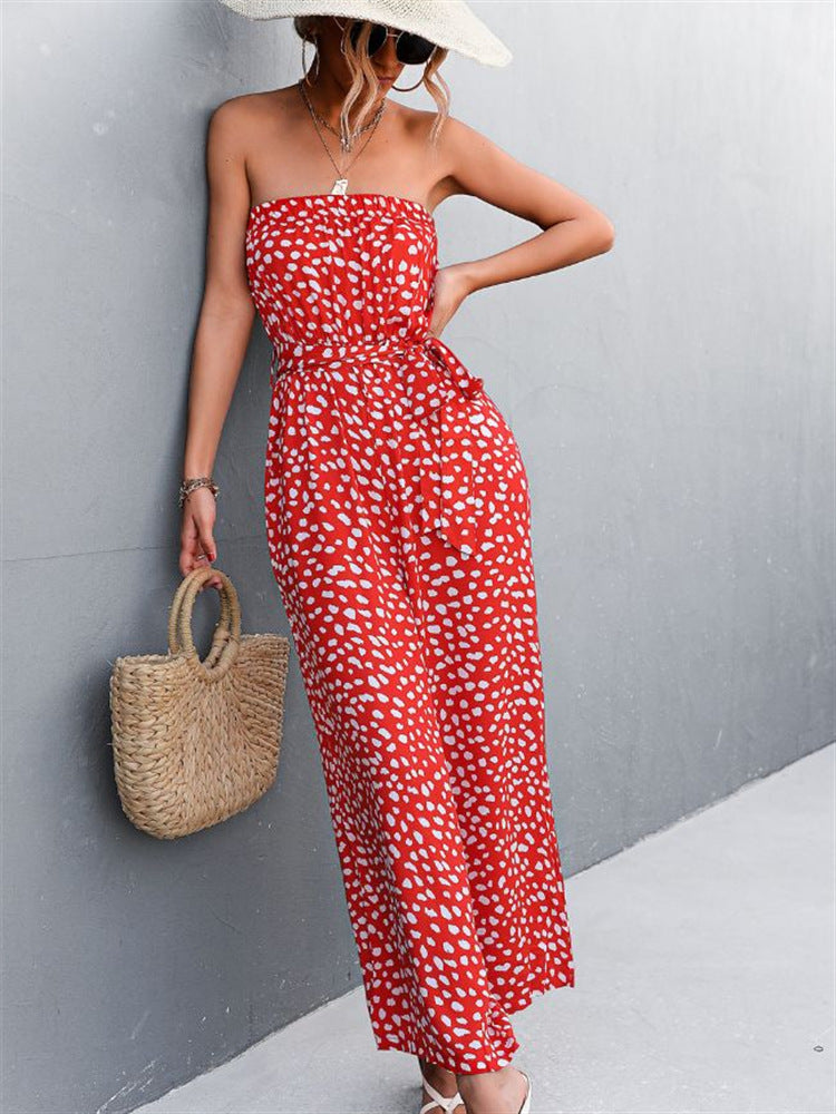 Chic Printed Wrap Sleeveless Jumpsuit