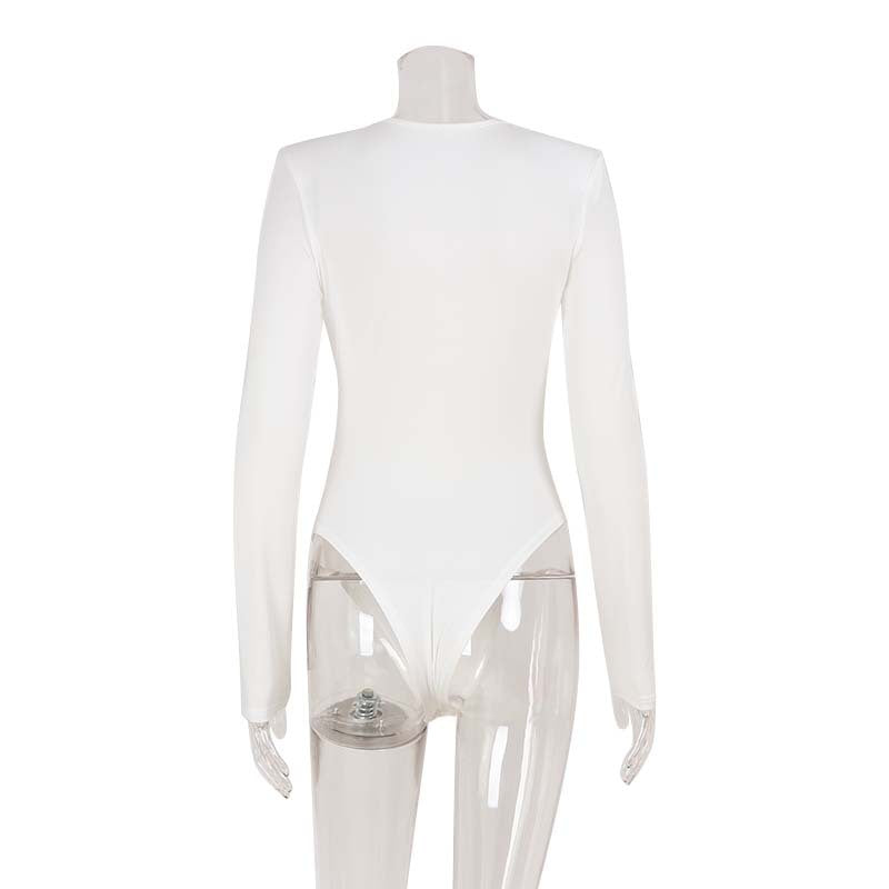 Chic Deep V Padded Shoulder Slimming Bodysuit