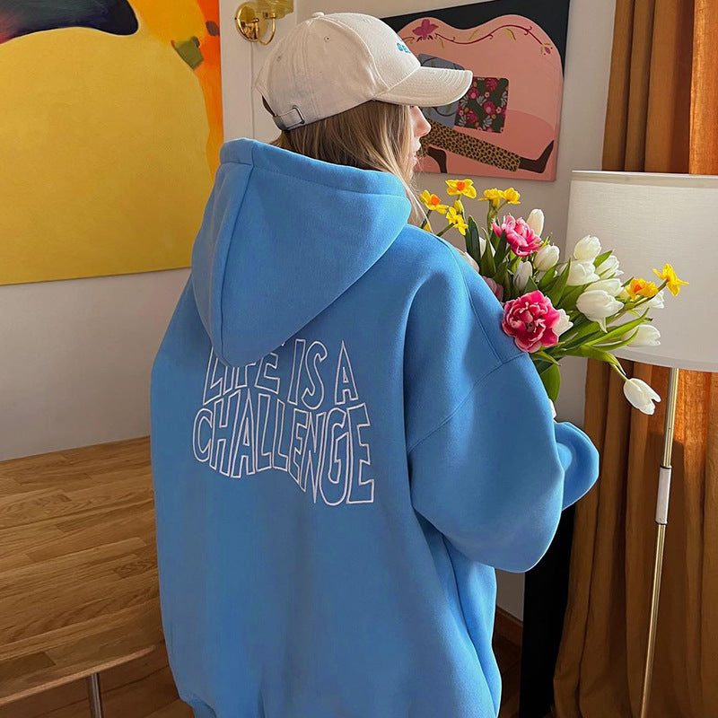 Cozy Loose Letter Embroidered Pullover Hoodie