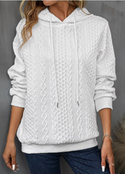 Plus Size Casual Jacquard Lace-Up Hooded Sweatshirt
