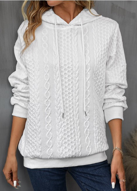 Plus Size Casual Jacquard Lace-Up Hooded Sweatshirt
