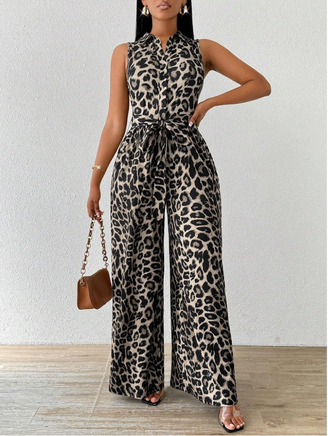 Floral Wide Leg Jumpsuit with Belt for Women