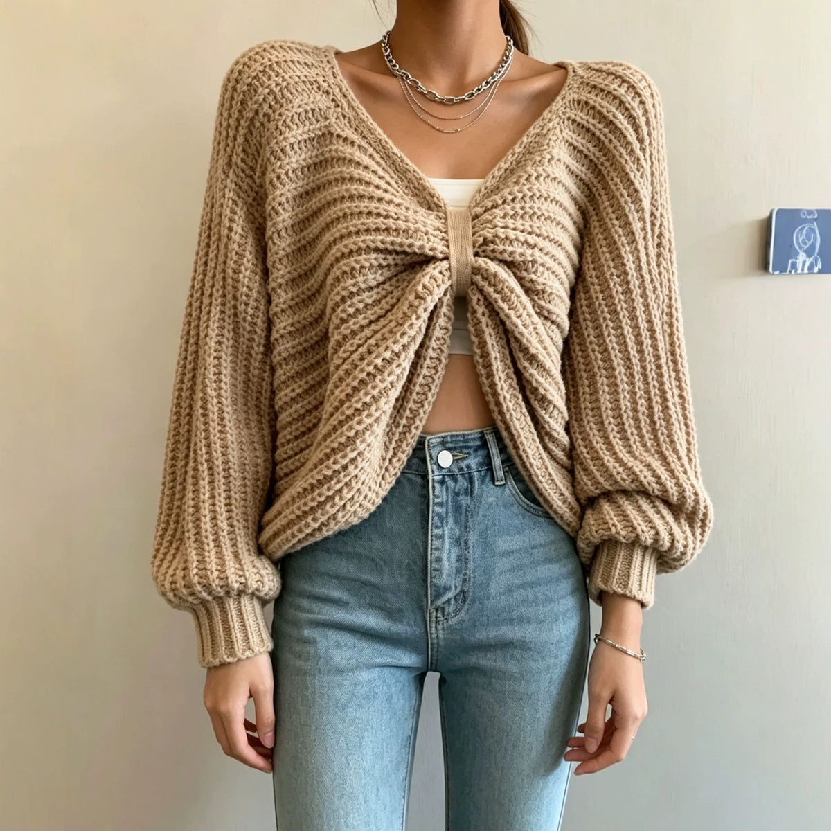 Irregular Knitted Pullover Sweater Top for Women