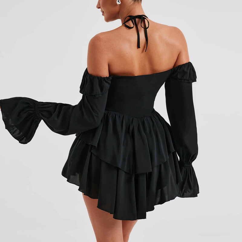 Women's Ruffled Long-Sleeve Romper Shorts