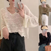 Summer New V-neck Hollowed Fashion Loose Sun-protection Shirt