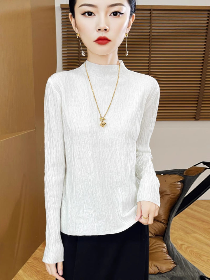Knitted Jacquard Long-sleeved Sweater for Women As Base Layer