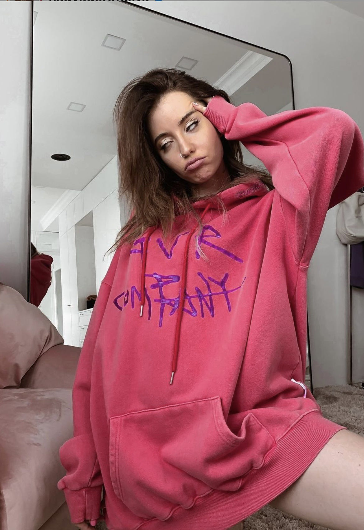Women's Contrast Color Letter Print Casual Hooded Coat