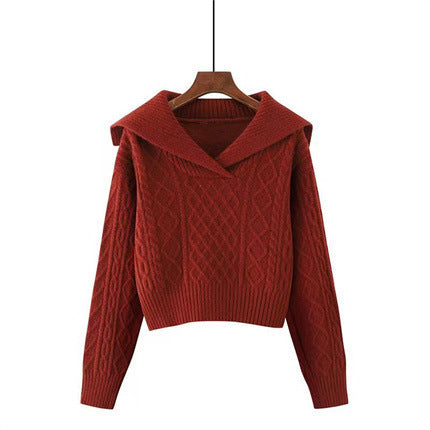 Womens Retro Short Sweater with a Large Lapel