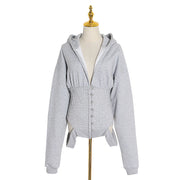 Women's Slim-Fit V-Neck Hooded Long-Sleeve Top