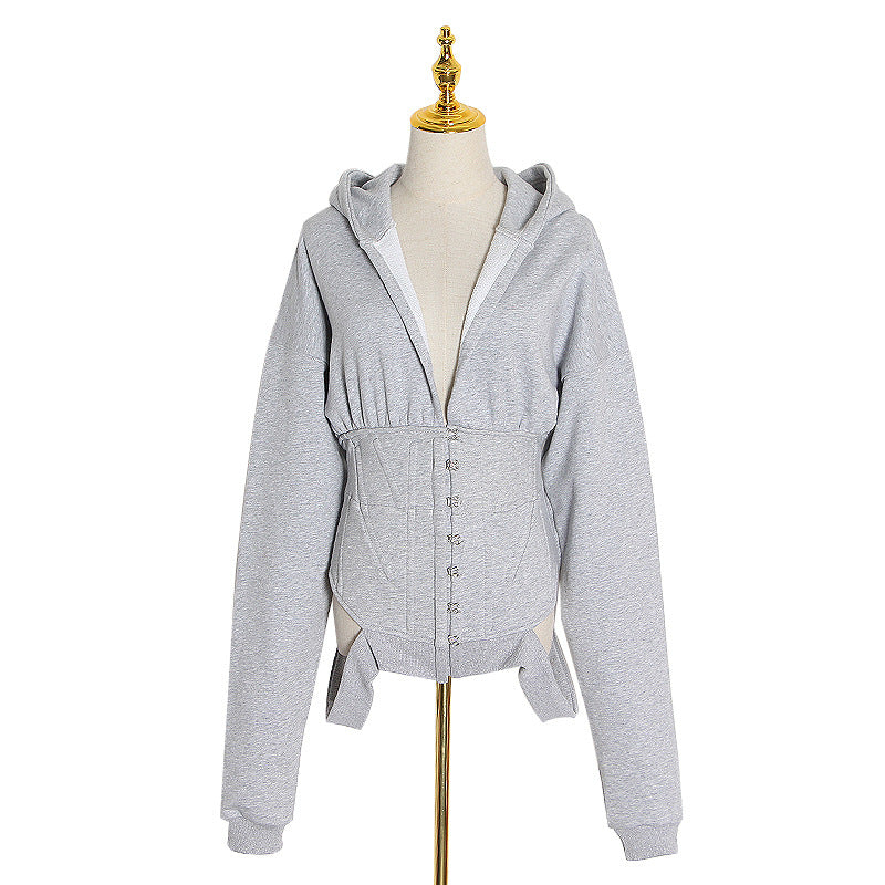 Women's Slim-Fit V-Neck Hooded Long-Sleeve Top
