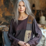 Women's Floral Patchwork Cotton And Linen T-shirt