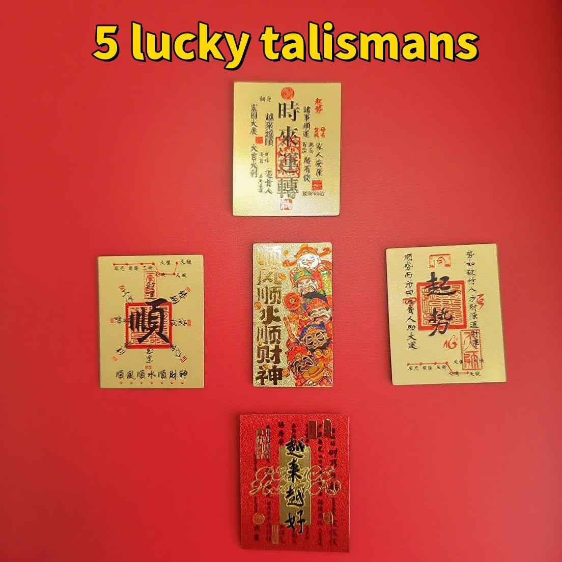 Feng Shui Amulet Set – 5 Decorative Phone Back Charms for Wealth, Academic Success and Wellness