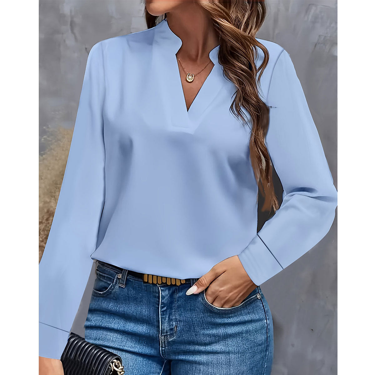 Casual V-Neck Solid Loose Women's Shirt