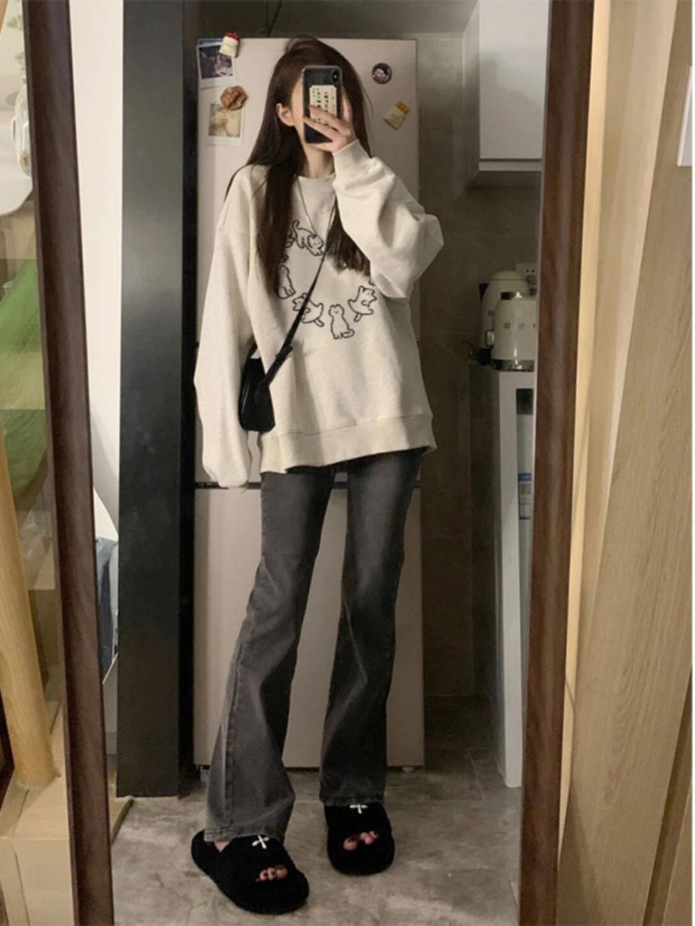 Cute Cat Print Casual Crew Neck Sweatshirt
