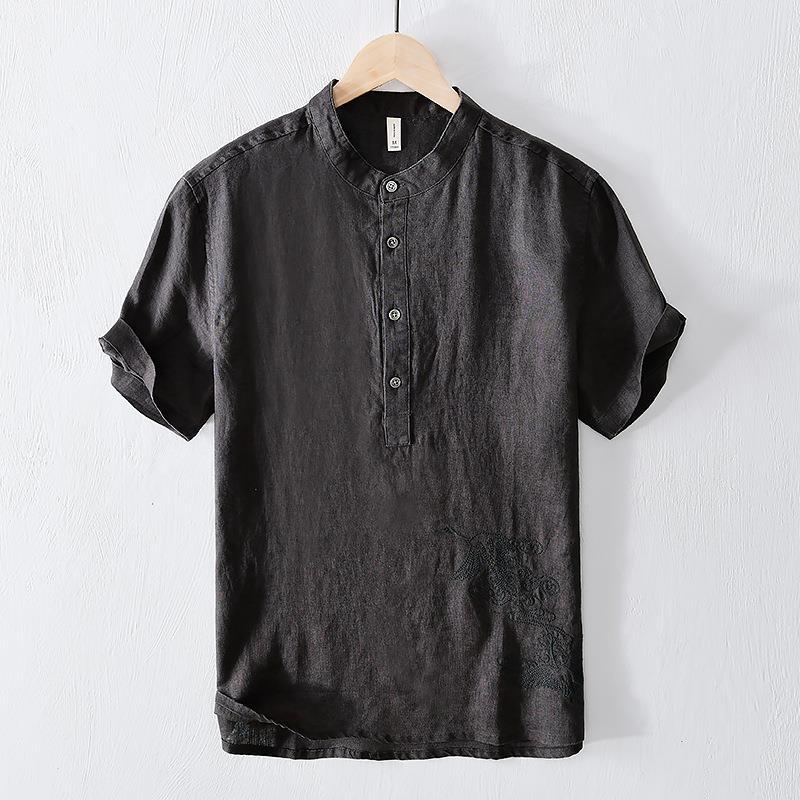 National Men's Embroidered Breathable Solid Color Short Sleeve