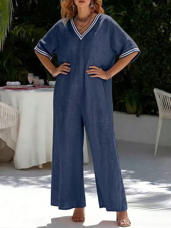 Chic Solid-Color Wide-Leg Casual Jumpsuit