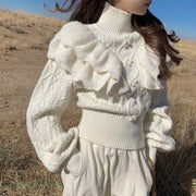 Pullover Knitted Top Ruffled Thick Turtleneck Sweater