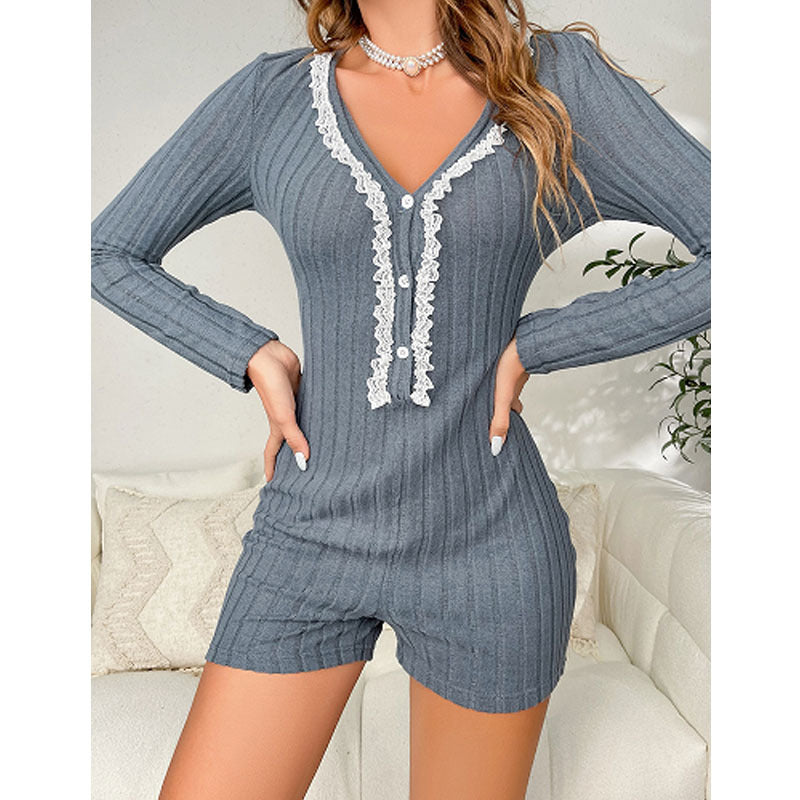 Stylish V-Neck Long-Sleeve Loungewear Jumpsuit
