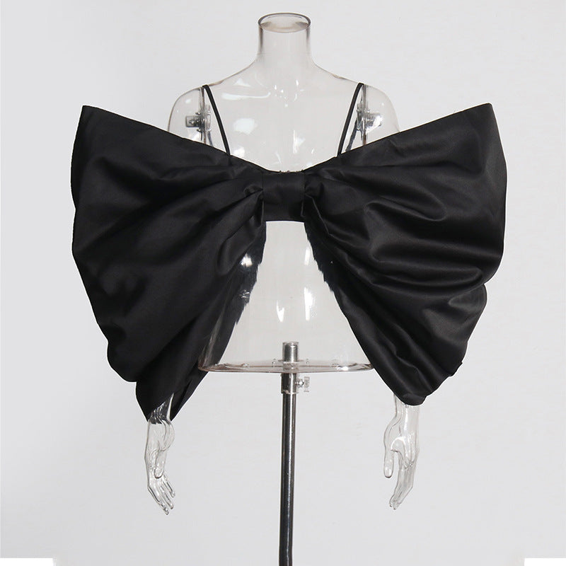 Fashion Solid Color Pure Desire Bow Suspenders Top