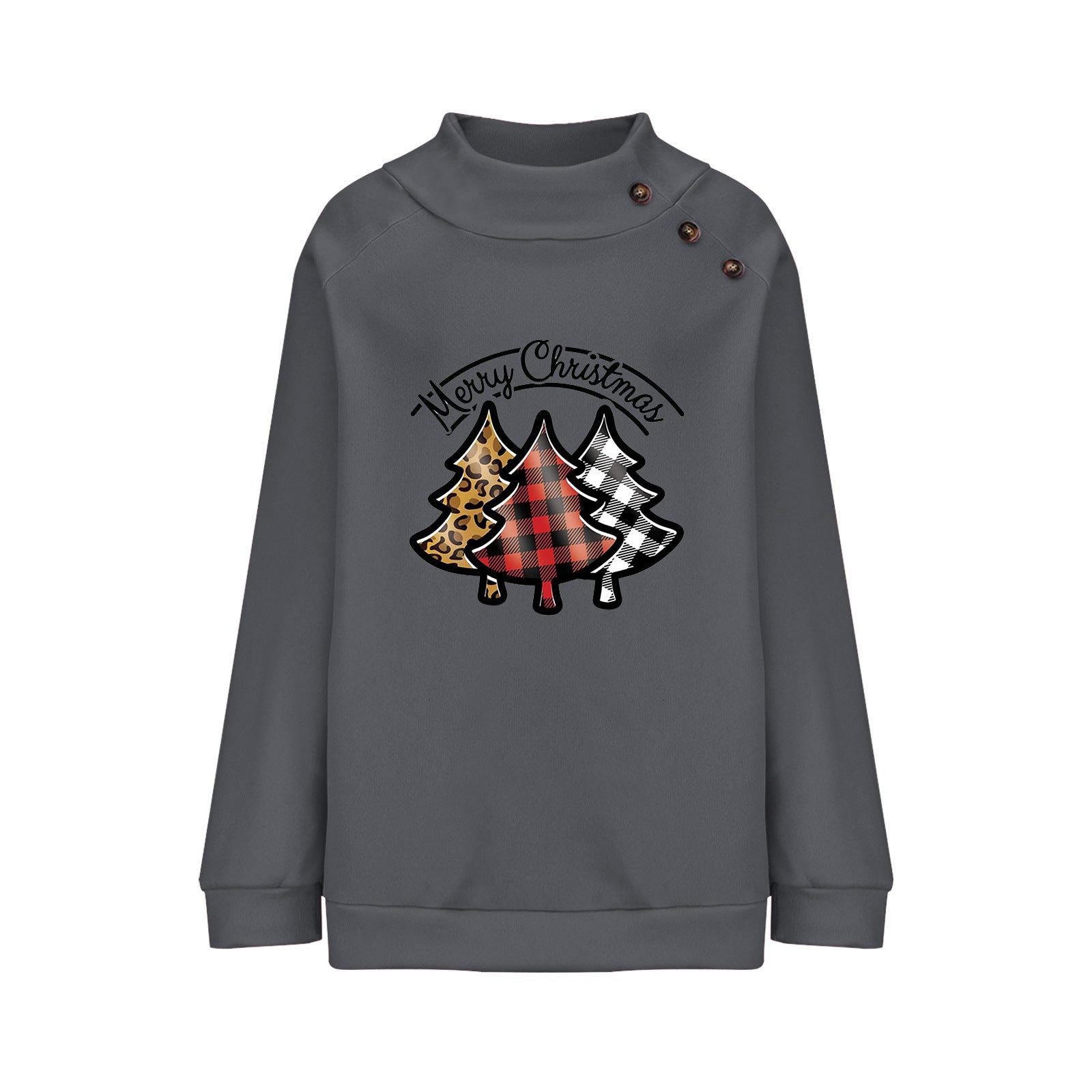 Cartoon Turtleneck Buttons Christmas Printed Sweater For Women