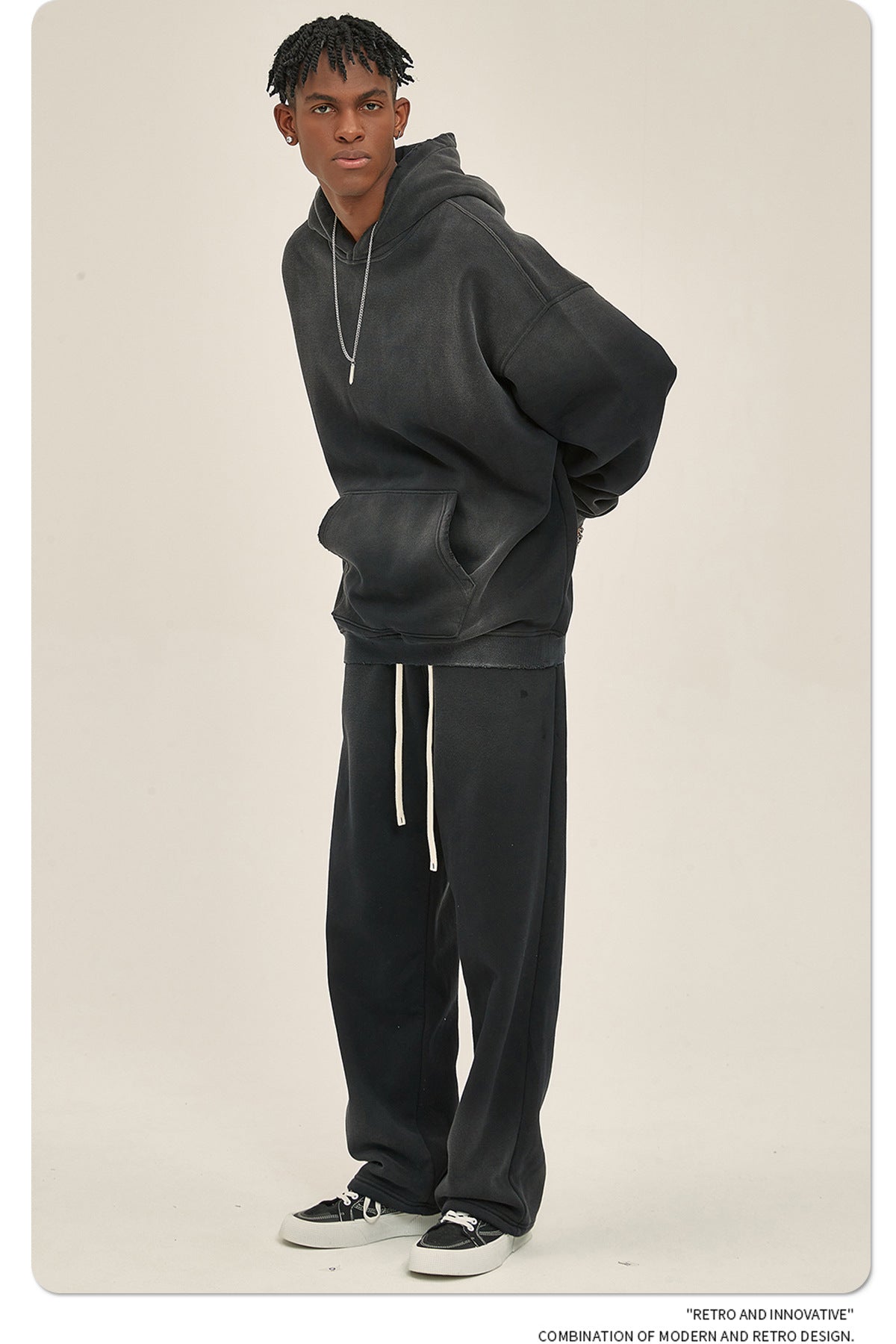 Distressed Fur-Lined Heavyweight Spray-Dyed Hoodie