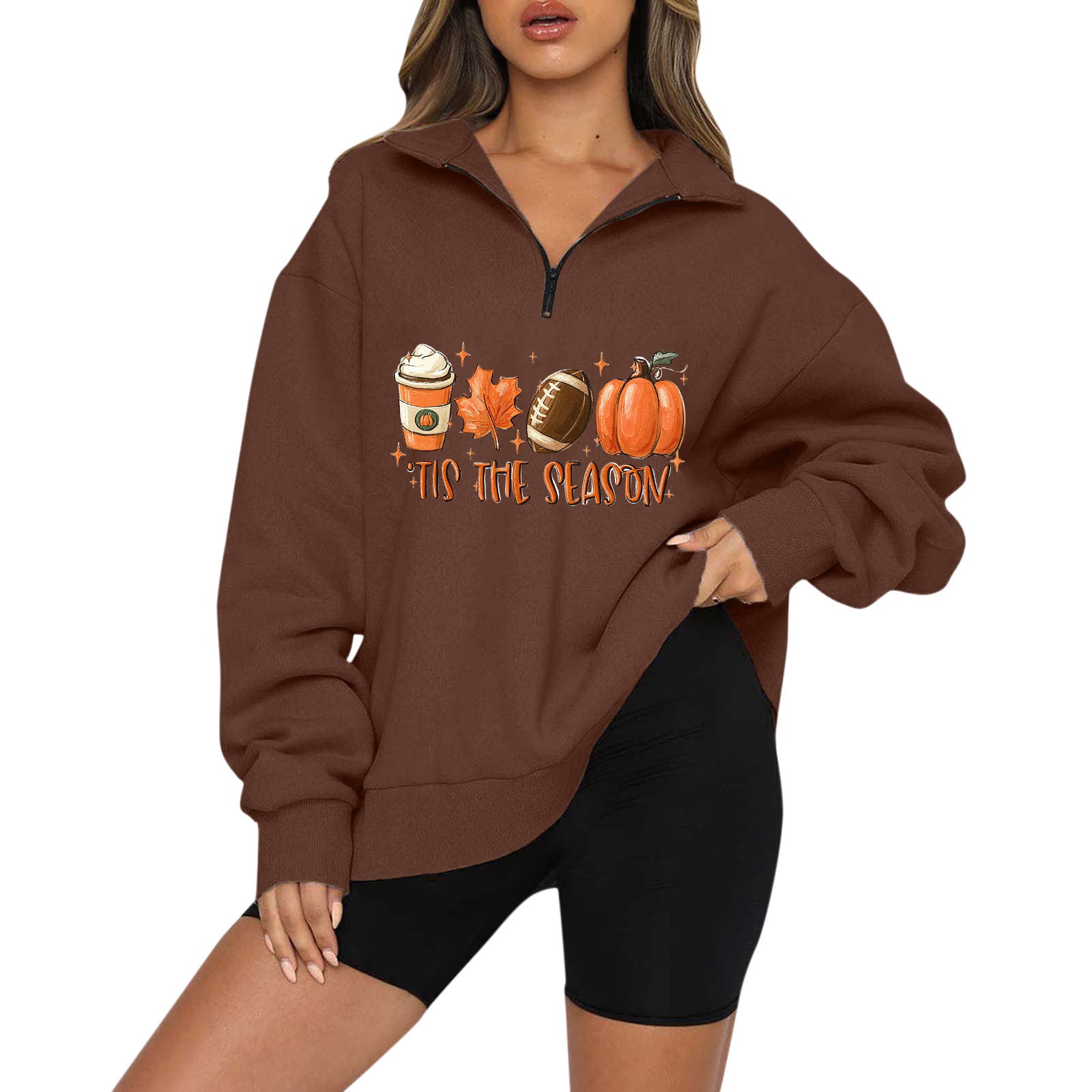 Halloween Pumpkin Print Casual Zipper Sweatshirt