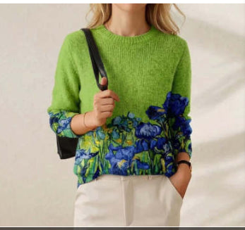 Women's 3D Digital Print Crewneck Sweater