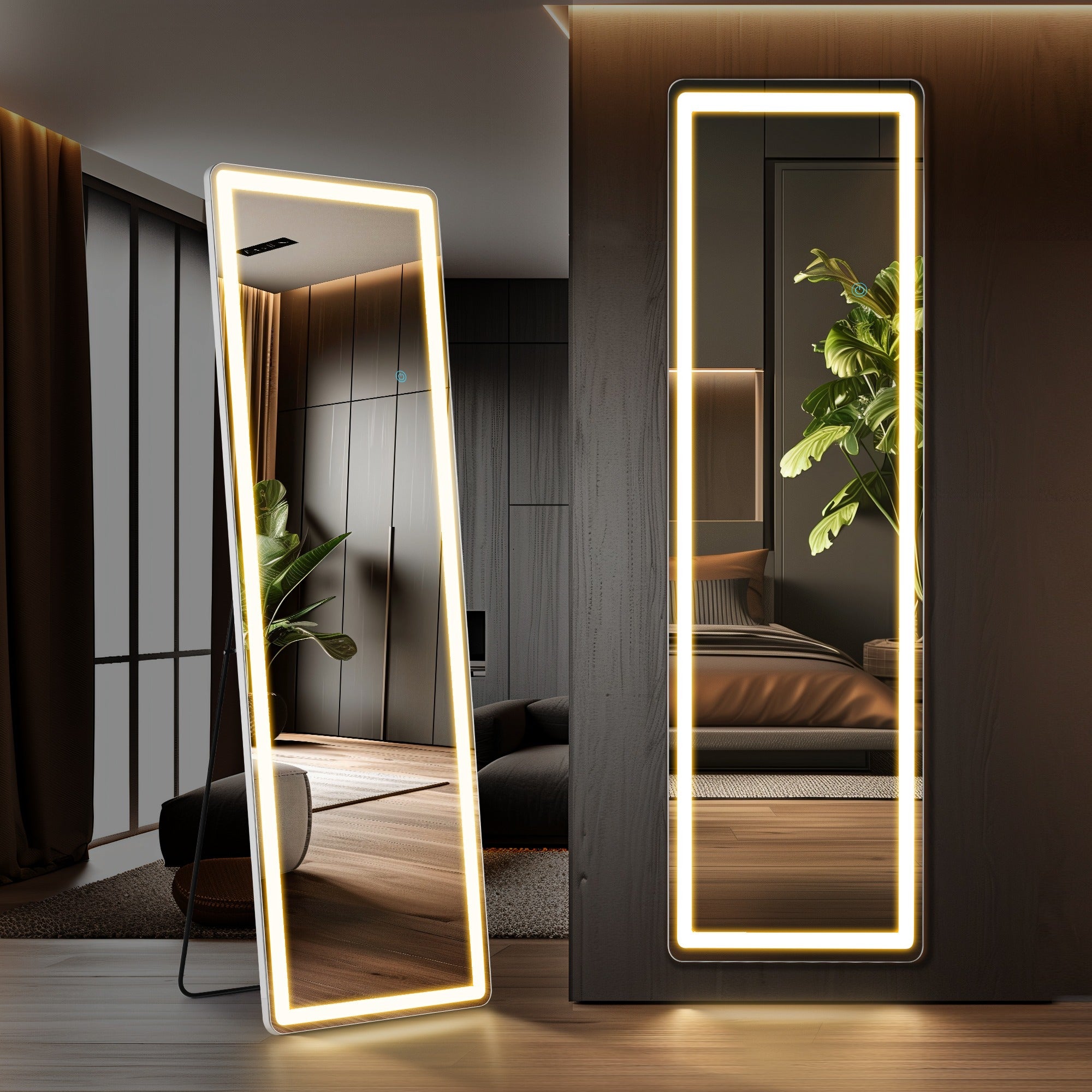 MCQ Arched/Rectangular LED Full Length Mirror, Full Body Floor Mirror Standing Hanging or Leaning Wall, Arch Wall Mirror with Stand Aluminum Alloy Thin Frame for Bedroom, Bathroom, Store