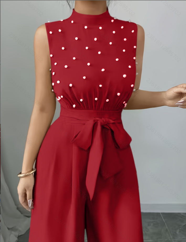 Black Polka Dot Sleeveless Wide-Leg Jumpsuit