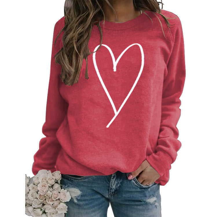 European And American Women's Clothing Top Line Love Valentine's Day Round Neck Casual Long Sleeve Sweatshirt