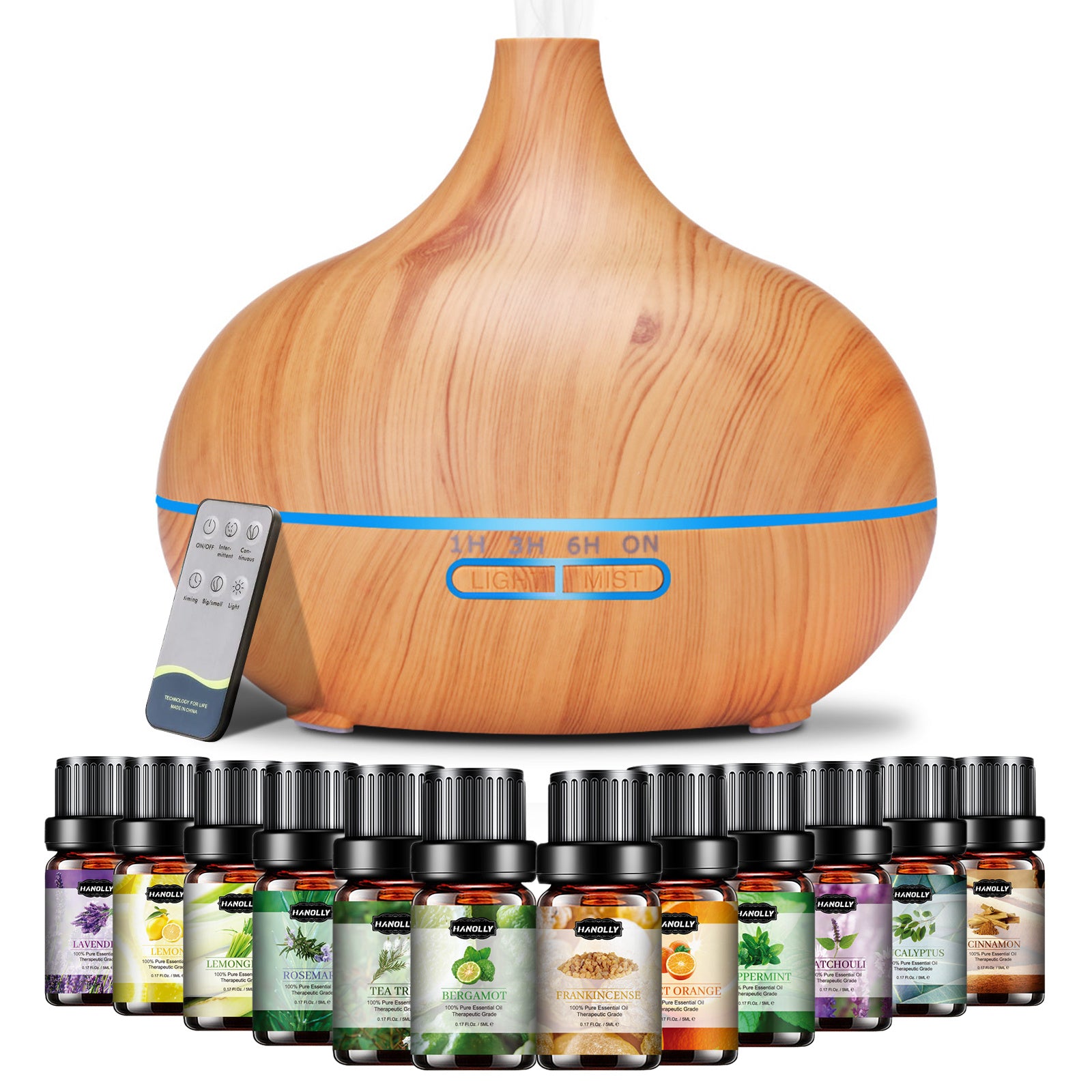Diffuser for Home, 550ML Large Capacity Diffuser, Essential Oil Diffuser with 12 Bottles of Essential Oils, Aroma Diffuser with Remote Control for Hotel Spa Yoga Room