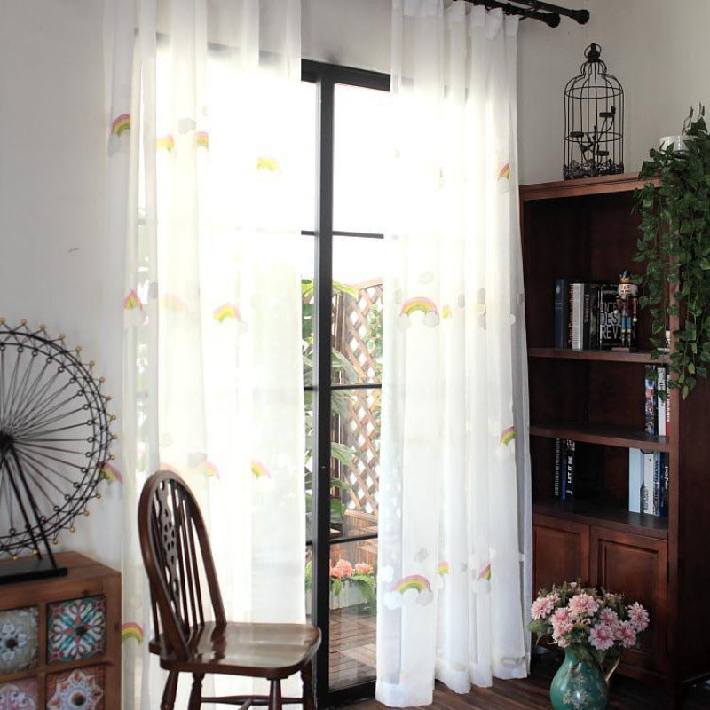 Children's Rainbow Gauze Curtains with Pastoral Embroidery