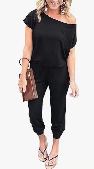 Chic Slant Shoulder Pocket Women's Jumpsuit