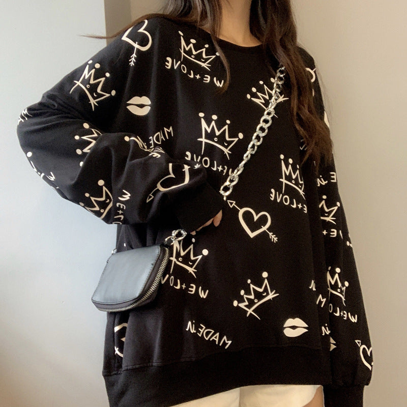 Grafiti Print Oversized Long Sleeve Sweatshirt