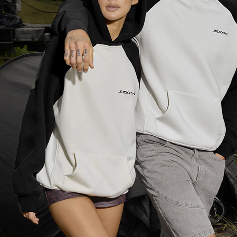 Chic Contrast Raglan Sleeve Hooded Sweater