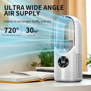 Portable Bladeless Fan Portable Bladeless Tower Fan with Water Mist Cooling | USB Desktop Fan, Seven-color LED Ambient Light, Timer, Smart Shutdown - Perfect for Office, Travel, Camping, Home Essen...