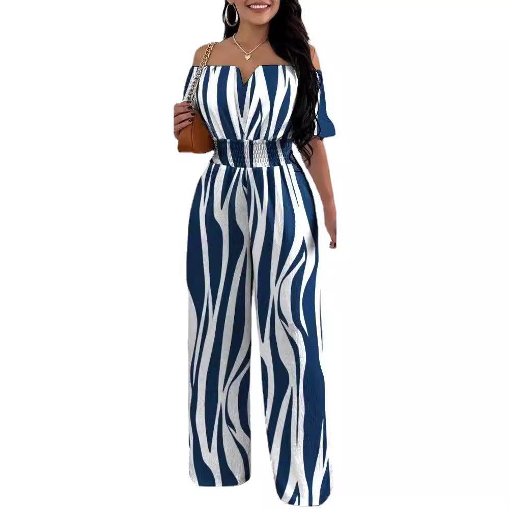 Women's Printed Off-Shoulder Fitted Waist Romper