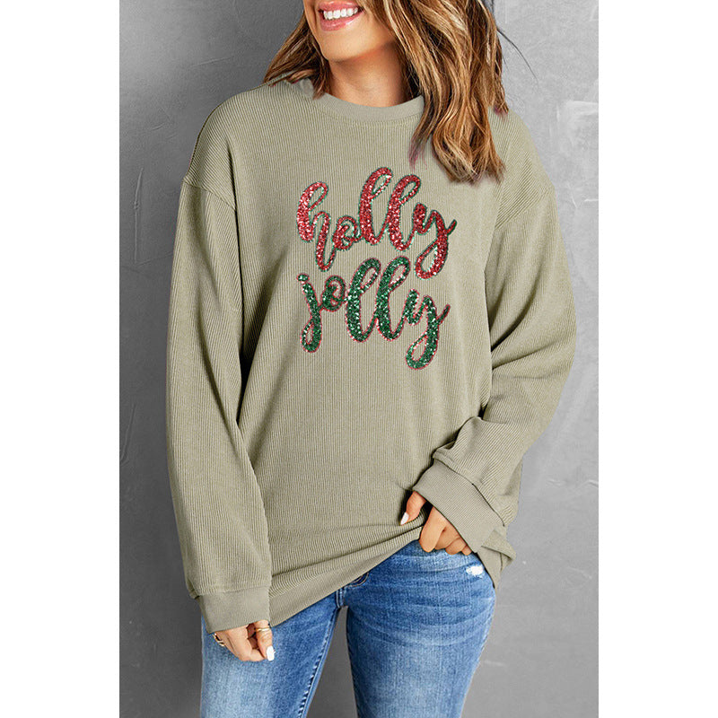 Women's Sequined Letter Print Loose Pullover Sweatshirt