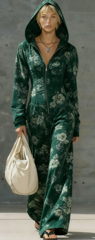 Women's Long-Sleeve Hooded Casual Jumpsuit