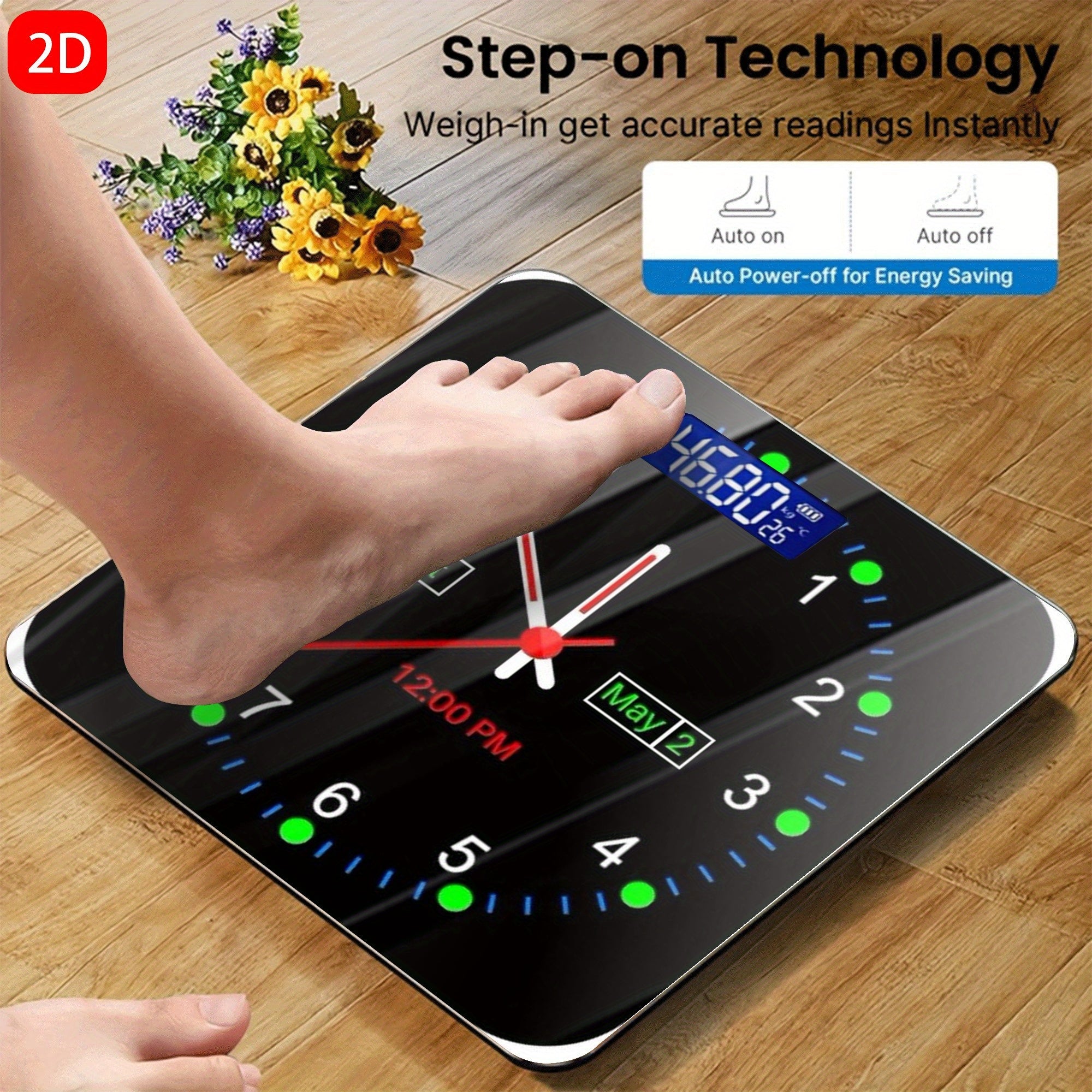 Flat Tempered Glass Digital Bathroom Scale – LED Display, Minimalist Modern Design
