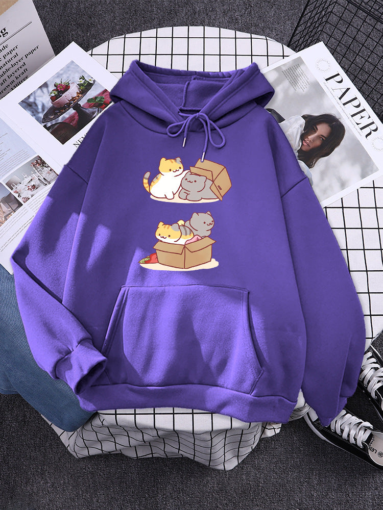 Cute Cat Hide & Seek Graphic Hoodie for Women