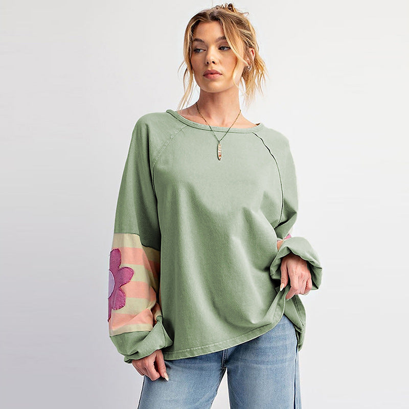 Women's Floral Contrast Color Loose Pullover Sweater