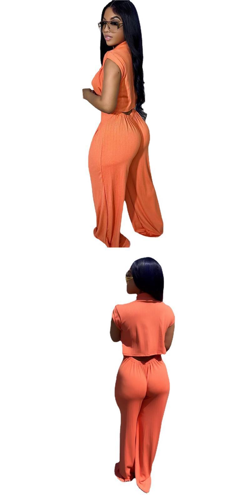 Chic Short Sleeve Stand Collar Wide Leg Jumpsuit
