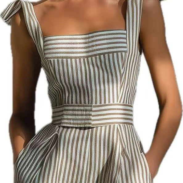 Chic Striped Linen Wide-Leg Jumpsuit